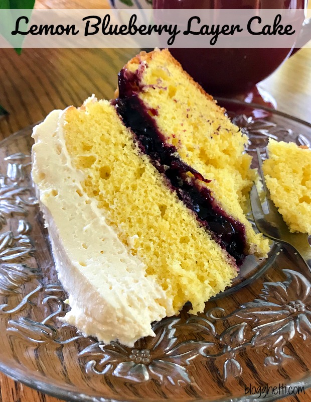 This Lemon Blueberry Layer Cake is filled with fresh lemon flavor, a layer of delicious blueberries, and topped with a light lemony frosting.  Perfect for any occasion that calls for a sweet treat.  