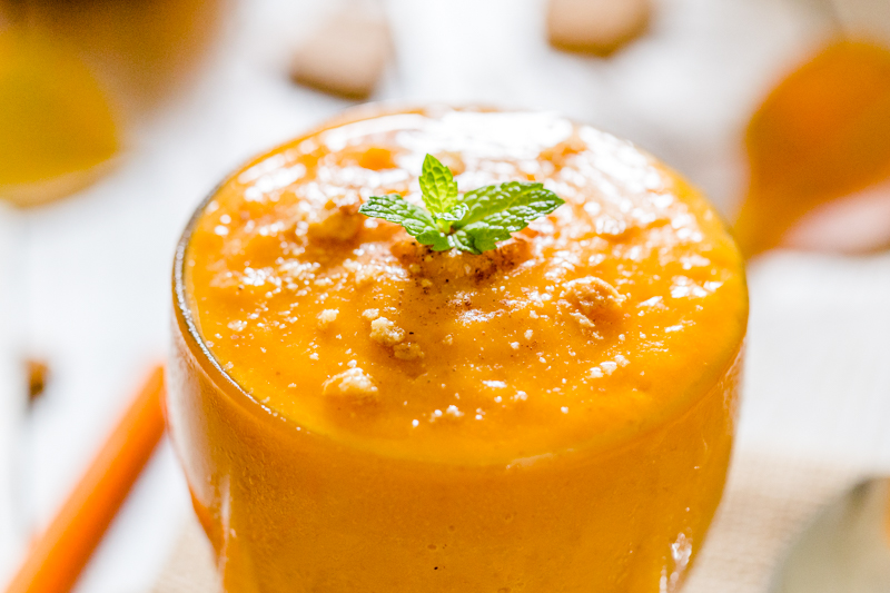 This delicious Honey Pumpkin Smoothie with Cinnamon is loaded with all the spices of the Fall season. It's like a slice of pumpkin pie in a glass with none of the guilt!