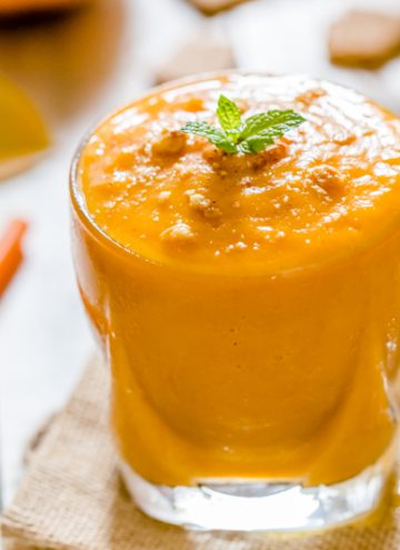 This delicious Honey Pumpkin Smoothie with Cinnamon is loaded with all the spices of the Fall season. It's like a slice of pumpkin pie in a glass with none of the guilt!