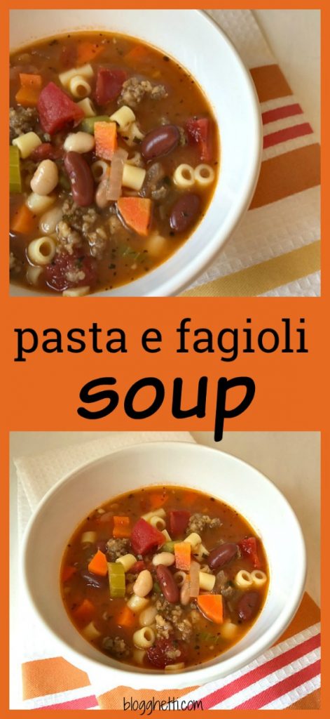 Pasta e Fagioli Soup is a classic Italian soup of beans and short pasta with tomatoes, vegetables, and spicy sausage. 