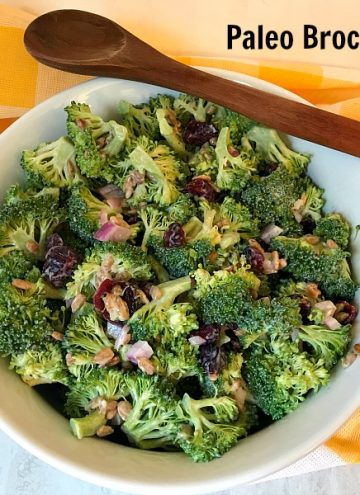 This Broccoli Salad recipe is a lightened-up version of the classic salad. A tasty side dish or a light lunch, this salad will be a winner plus it's Paleo-friendly and gluten-free.