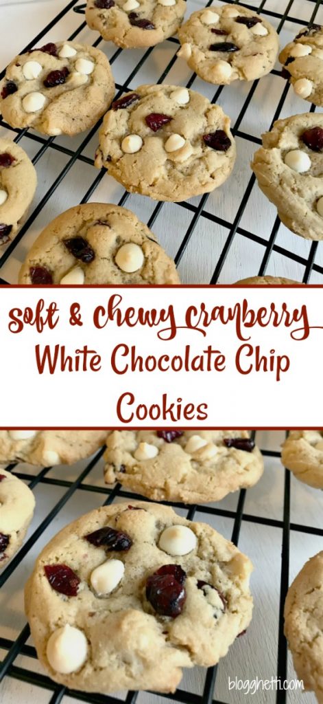 This year, for the Food Blogger Love Cookie Exchange,  I choose to bake a soft and chewy cranberry white chocolate cookie. They remind me of the ones at a local bakery here and I just love them. I think the dried cranberries make the cookies look a bi festive for the season.