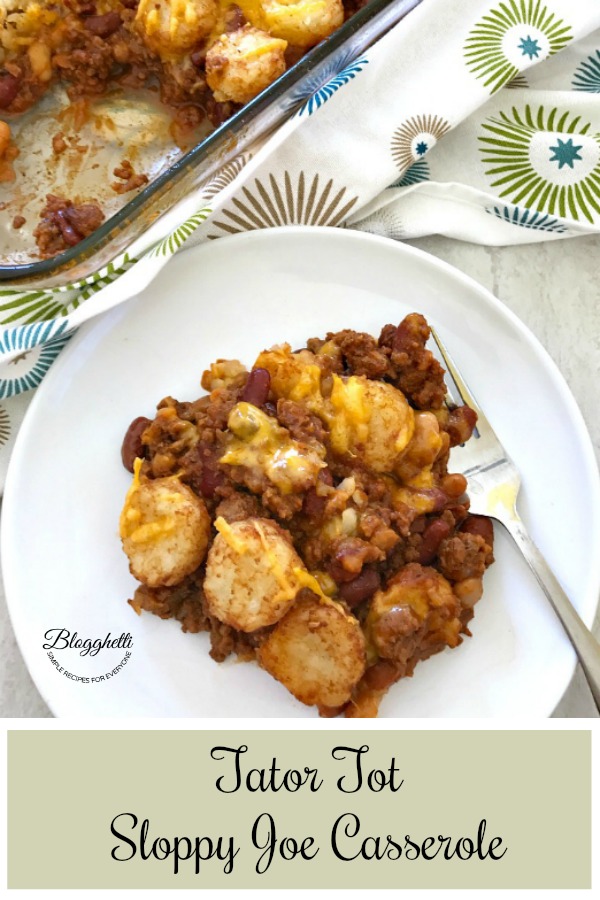 serving of Tator Tot Sloppy Joe Casserole on a white plate