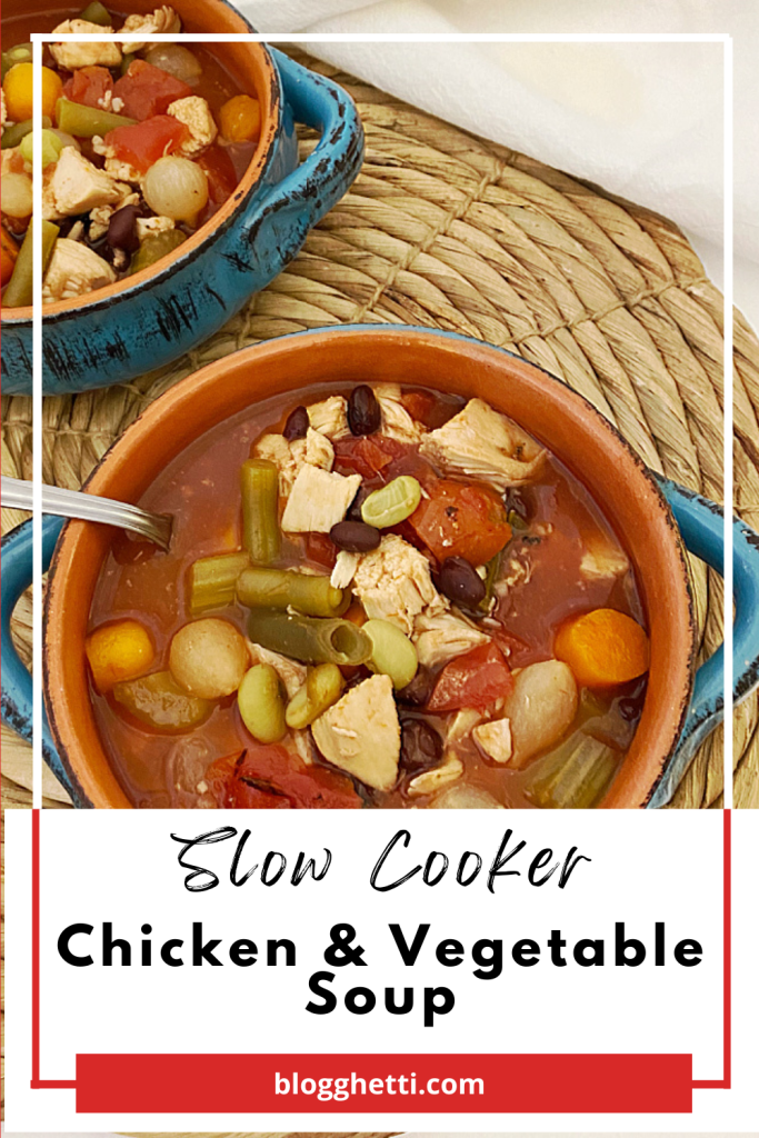 slow cooker chicken and vegetable soup image with text overlay