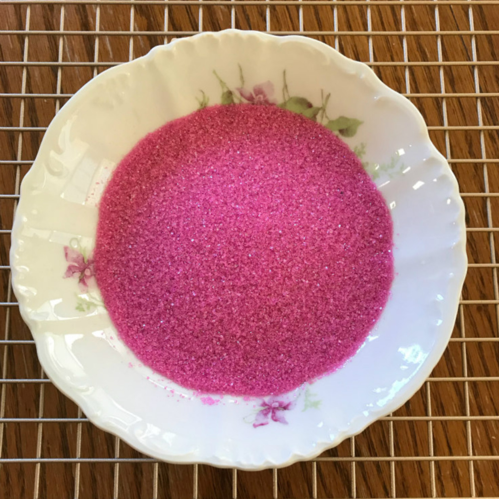 Pink Sanding Sugar in bowl