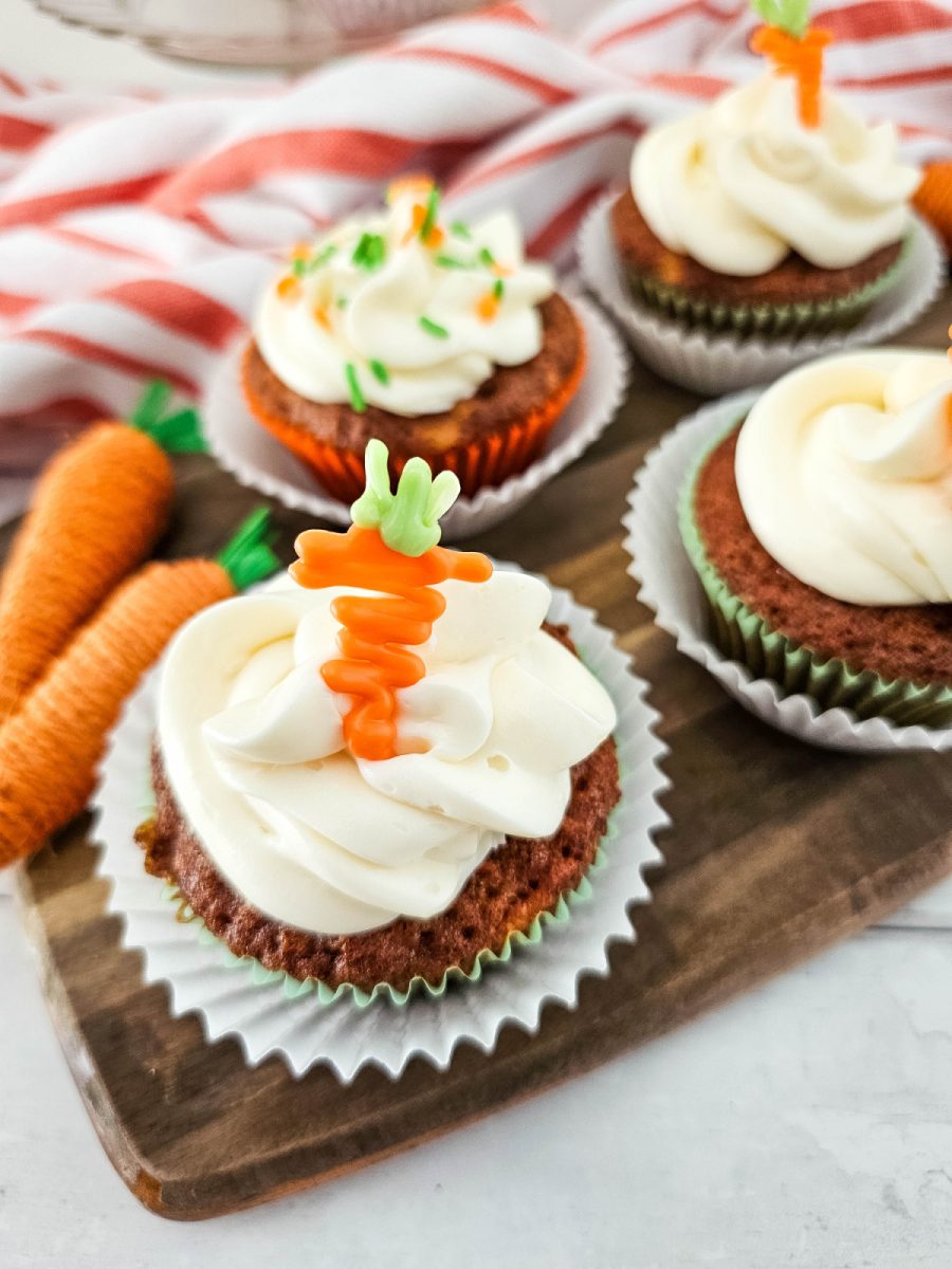 close up of carrot cupcake with frosting