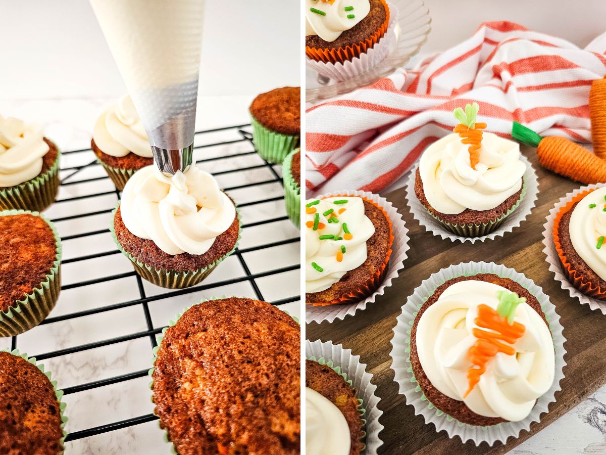 frost and decoate Easter carrot cake cupcakes