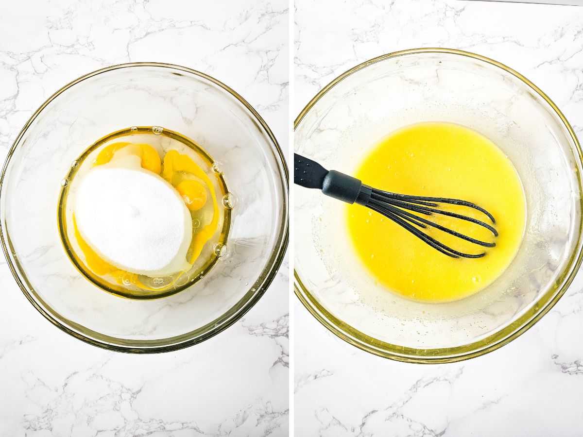 mixing the wet ingredients in bowl for cupcakes