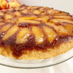 feature image for upside down cake made with peaches