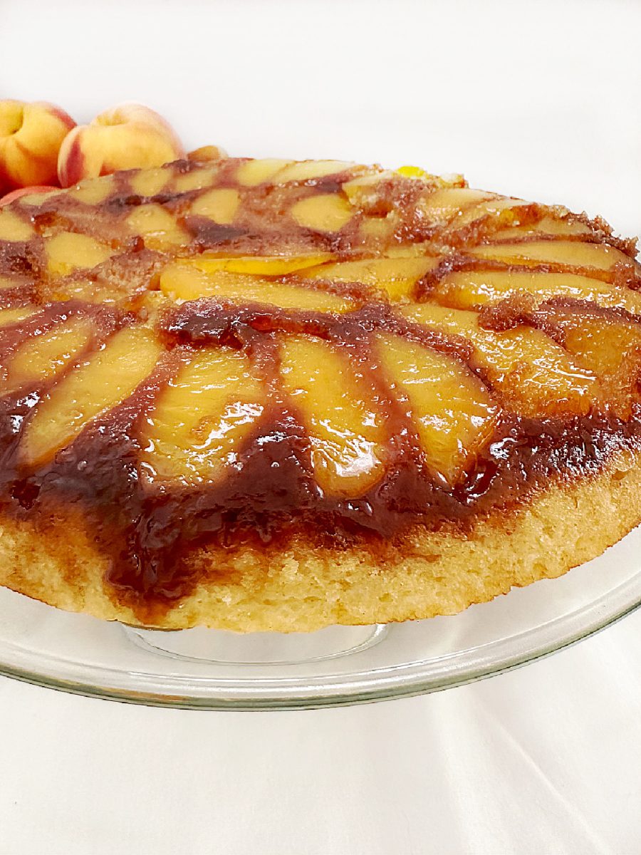 upside down cake on serving platter