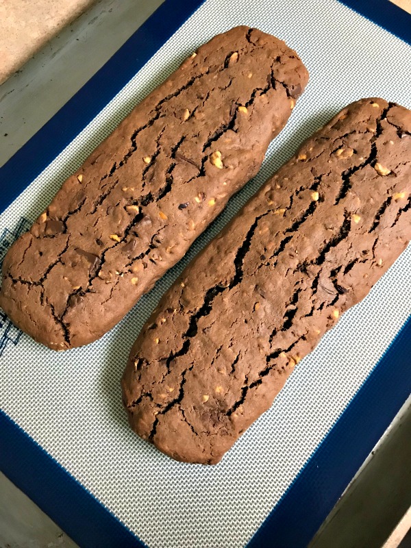 Chocolate Hazelnut Biscotti first bake