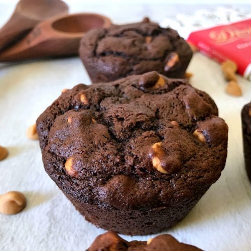 Double Chocolate Peanut Butter Muffins with Divine Chocolate