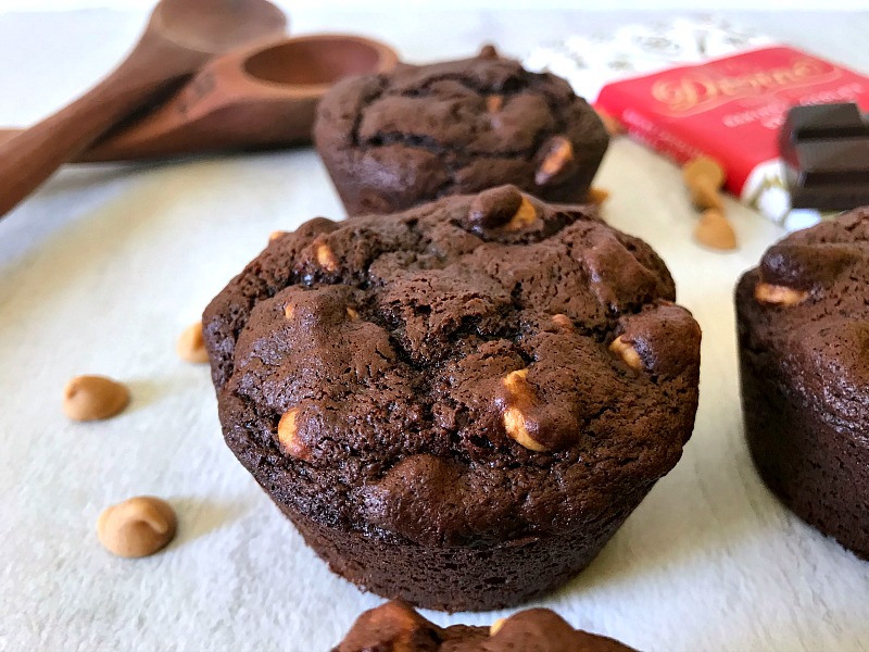 Double Chocolate Peanut Butter Muffins with Divine Chocolate