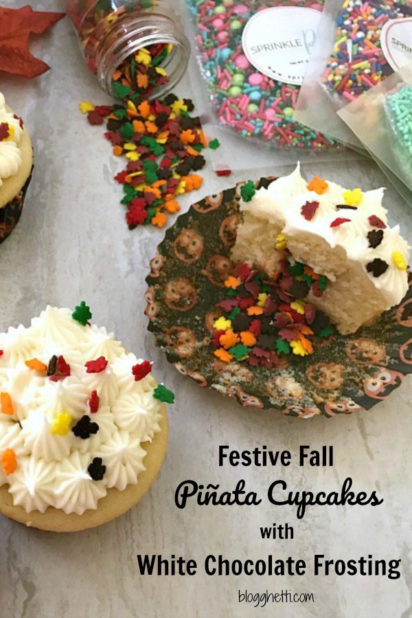 Festive Fall Piñata Cupcakes with White Chocolate Cream Cheese Frosting