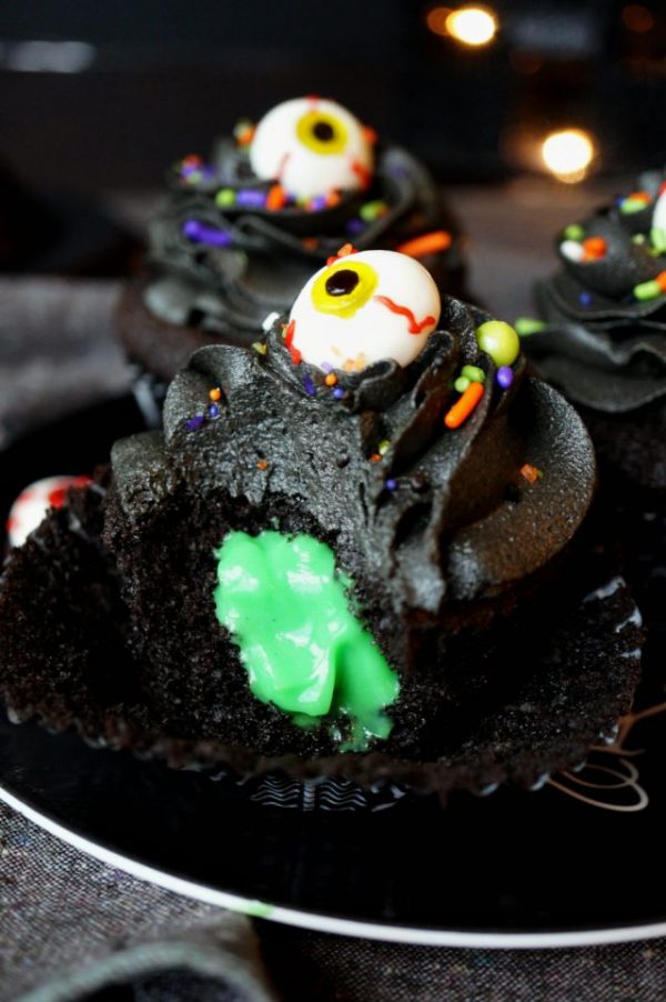 Black Chocolate Cupcakes with Slime Filling