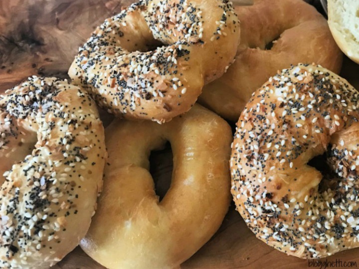 Easy Air Fryer Bagels with everything seasoning and plain