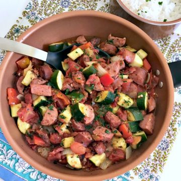 Kielbasa and Zucchini with Fire-Roasted Tomatoes Skillet Meal