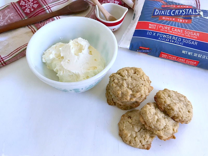 Oatmeal Maple Cream Pies are made with a maple cream filling sandwiched between two soft and chewy oatmeal cookies. #ChristmasSweetsWeek #cookies #oatmeal #maple #sponsored #baking