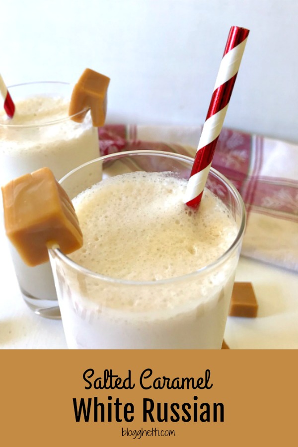 Frozen Salted Caramel White Russian drinks are a twist on the classic White Russian, and is a perfect holiday dessert drink. #ChristmasSweetsWeek #drinks #holiday #Tornai #JoyJolt #saltedcaramel #whiterussians 