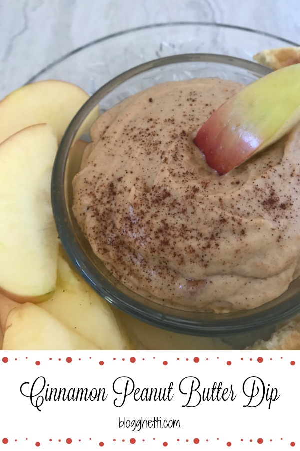 Cinnamon Peanut Butter Dip is simple to make and a delicious sweet treat for fruit and more. Simple ingredients that you probably already have in the pantry go into making this 5 minute dip. #peanutbutter #dip #fruit #nationalpeanutbutterday