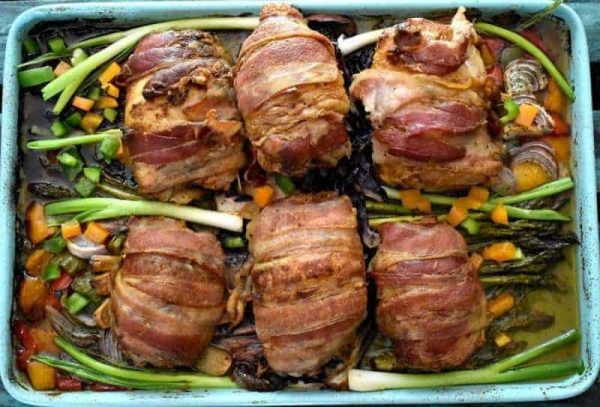 vKeto Bacon Wrapped Tex-Mex Chicken Sheet Pan Dinner - Fit to Serve Group