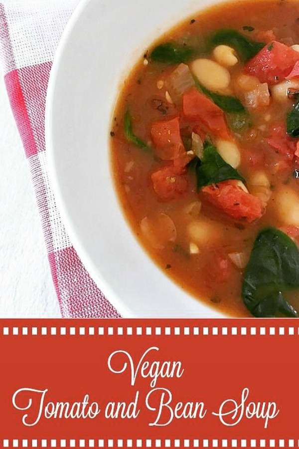 This vegan fire-roasted tomato and bean soup only takes 30 minutes to make, is full of flavor, and makes a great vegan weeknight meal.