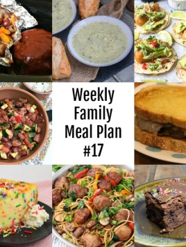 Here’s this week’s Weekly Family Meal Plan! My goal is to make your life just a bit easier. You’ll find a variety of dinner ideas sure to please even the pickiest eater. #mealplan #menu #dinner #mealprep