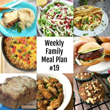 Here’s this week’s Weekly Family Meal Plan! My goal is to make your life just a bit easier. You’ll find a variety of dinner ideas sure to please even the pickiest eater. #mealplan #menu #dinner #weeklyfamilymealplan