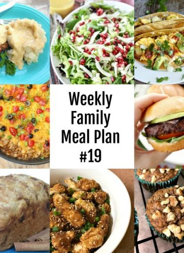 Here’s this week’s Weekly Family Meal Plan! My goal is to make your life just a bit easier. You’ll find a variety of dinner ideas sure to please even the pickiest eater. #mealplan #menu #dinner #weeklyfamilymealplan