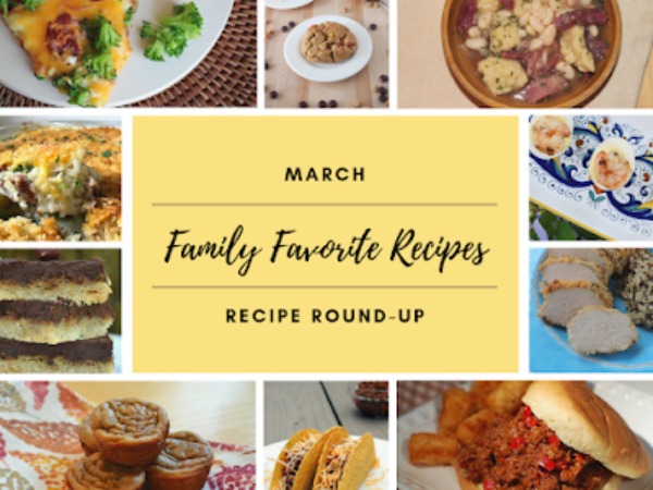 collage of family favorite foods for March