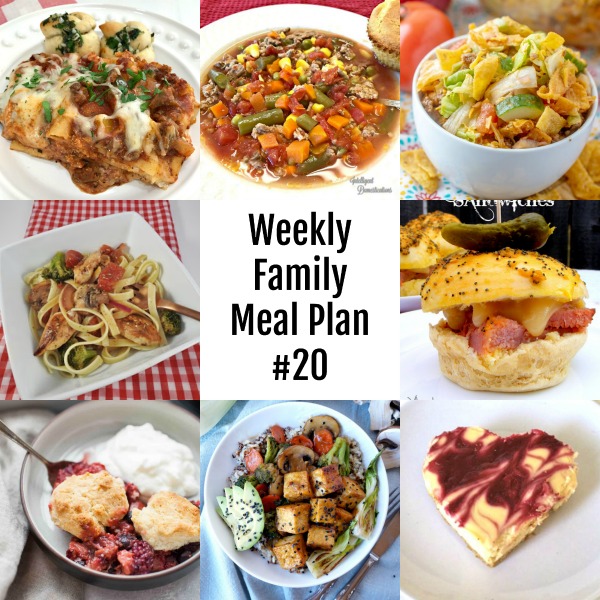 Here’s this week’s Weekly Family Meal Plan! My goal is to make your life just a bit easier. You’ll find a variety of dinner ideas sure to please even the pickiest eater. #mealplan #mealprep #dinner #family