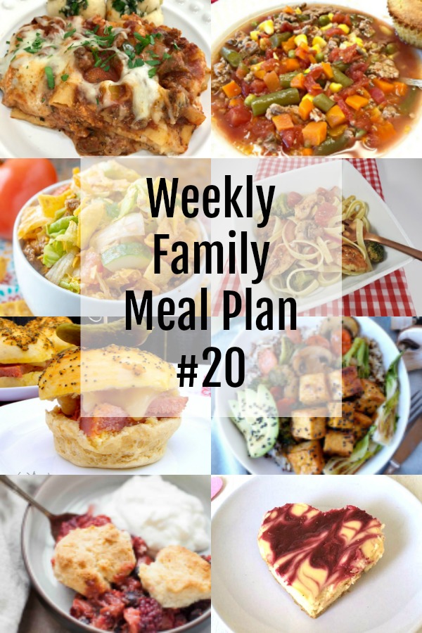 Here’s this week’s Weekly Family Meal Plan! My goal is to make your life just a bit easier. You’ll find a variety of dinner ideas sure to please even the pickiest eater. #mealplan #mealprep #dinner #family