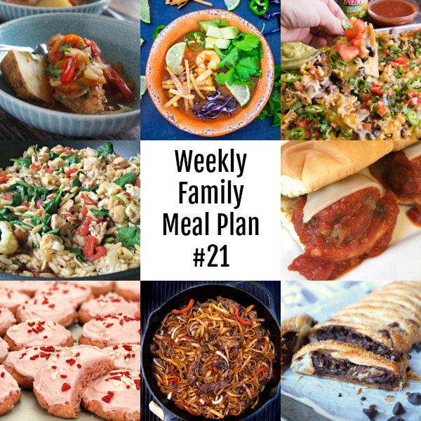 Here’s this week’s Weekly Family Meal Plan! My goal is to make your life just a bit easier. You’ll find a variety of dinner ideas sure to please even the pickiest eater. #mealplan #mealprep #weeklyfamilymealplan #dinner