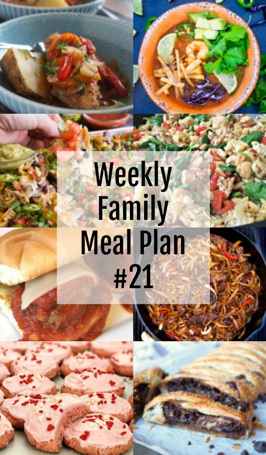 Here’s this week’s Weekly Family Meal Plan! My goal is to make your life just a bit easier. You’ll find a variety of dinner ideas sure to please even the pickiest eater. #mealplan #mealprep #weeklyfamilymealplan #dinner