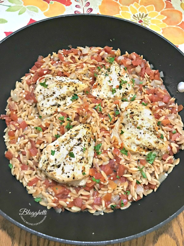 One Pot Italian Chicken with Orzo Pasta in skillet