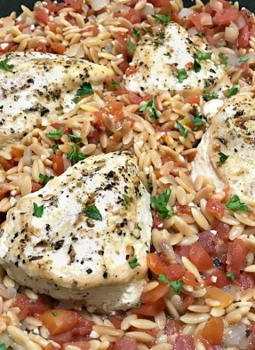 One Pot Italian Chicken with Orzo in skillet