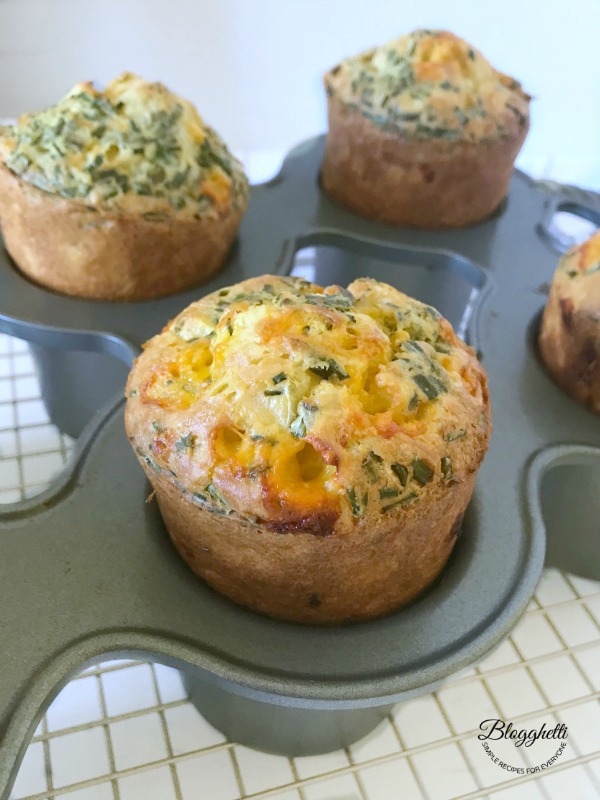Cheddar and Chive Popovers - close up in pan