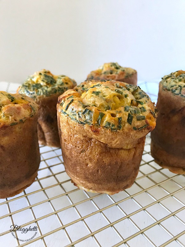 Cheddar and Chive Popovers out of pan - close up