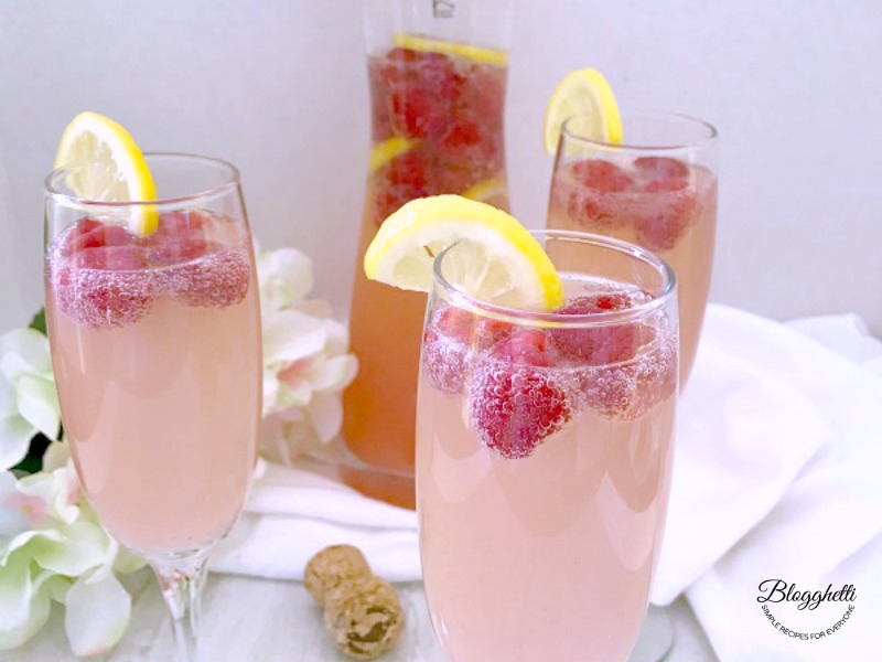 close up of Raspberry Lemon Mimosas 