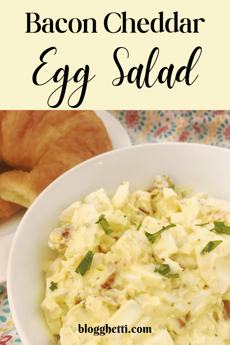 bacon cheddar egg salad image with text