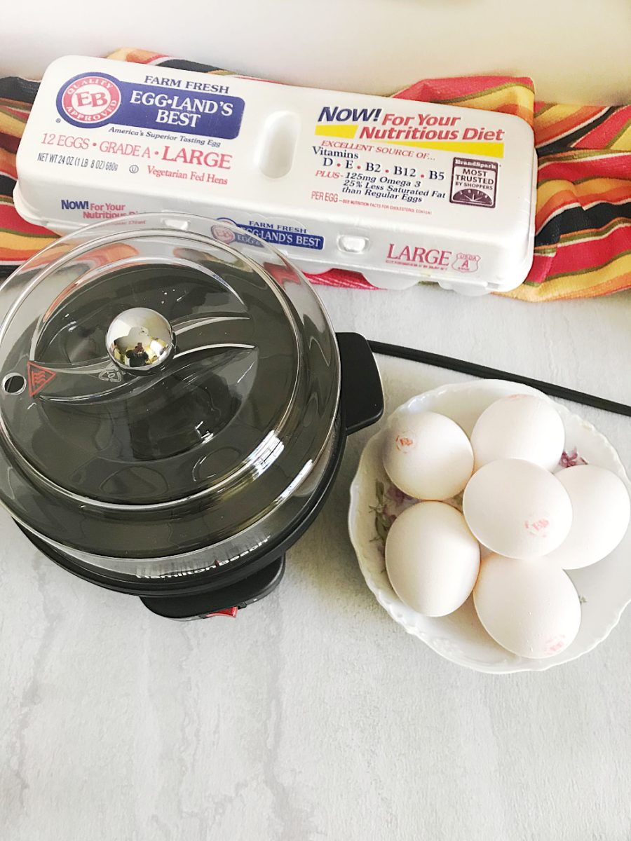 egg cooker with eggs in bowl