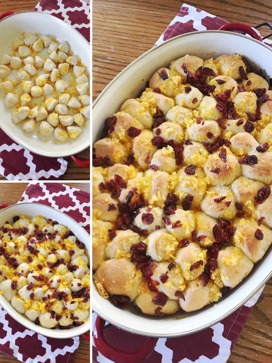 rising the dough balls and then baking with the cranberries and orange zest