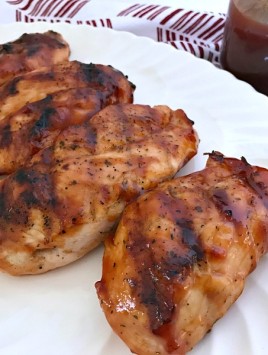 Grilled Chicken with Cherry Bourbon BBQ Sauce on platter - feature