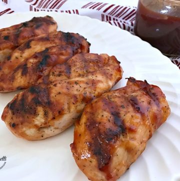 Grilled Chicken with Cherry Bourbon BBQ Sauce on platter - feature