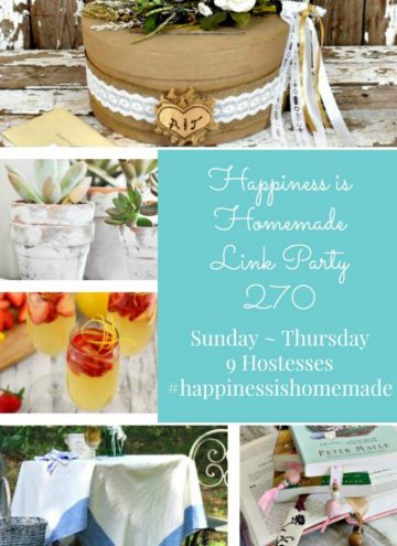 Happiness is Homemade Link Party 270. Place to share DIY, Home Decor, crafts, and recipes with the world. Sunday through Thursday. 9 Hostesses.
