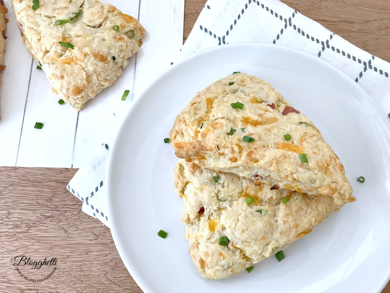 Ham and Cheese Scones with Chives on white plate