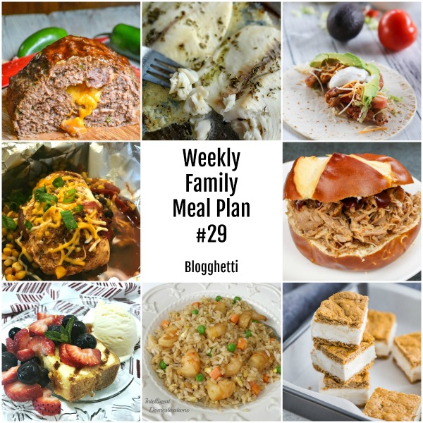 collage of weekly family meal plan foods
