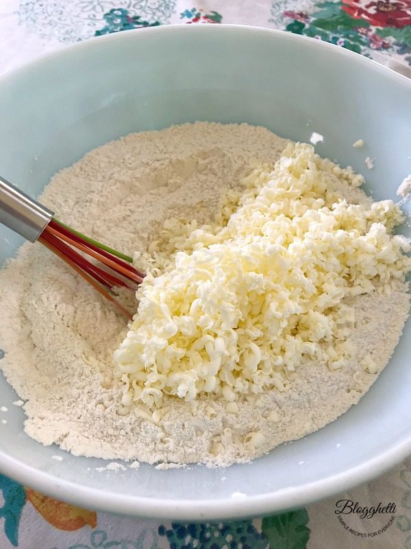 dry ingredients and butter for ham and cheese scones