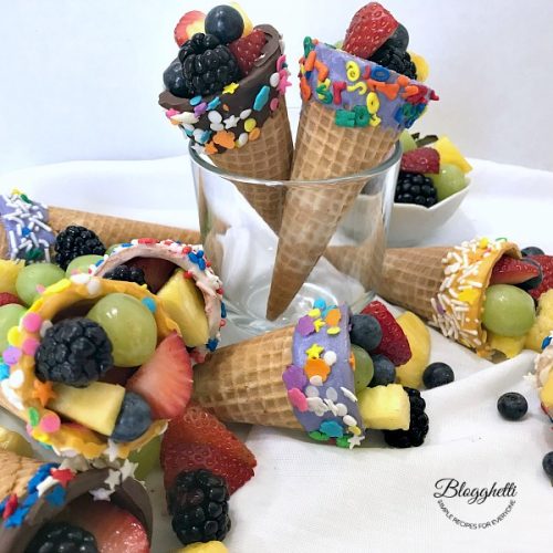 Candy Dipped Cones with Fruit