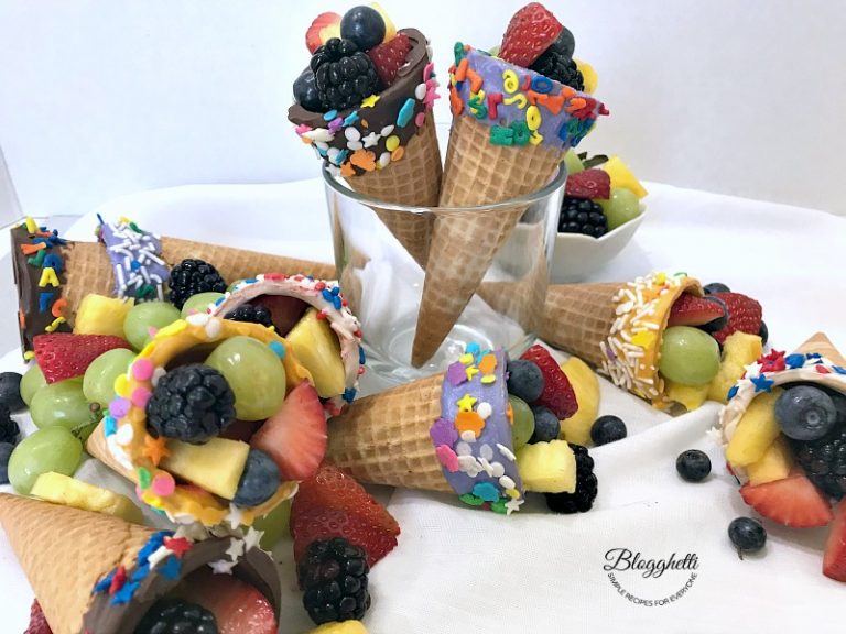 Candy Dipped Cones with Fruit